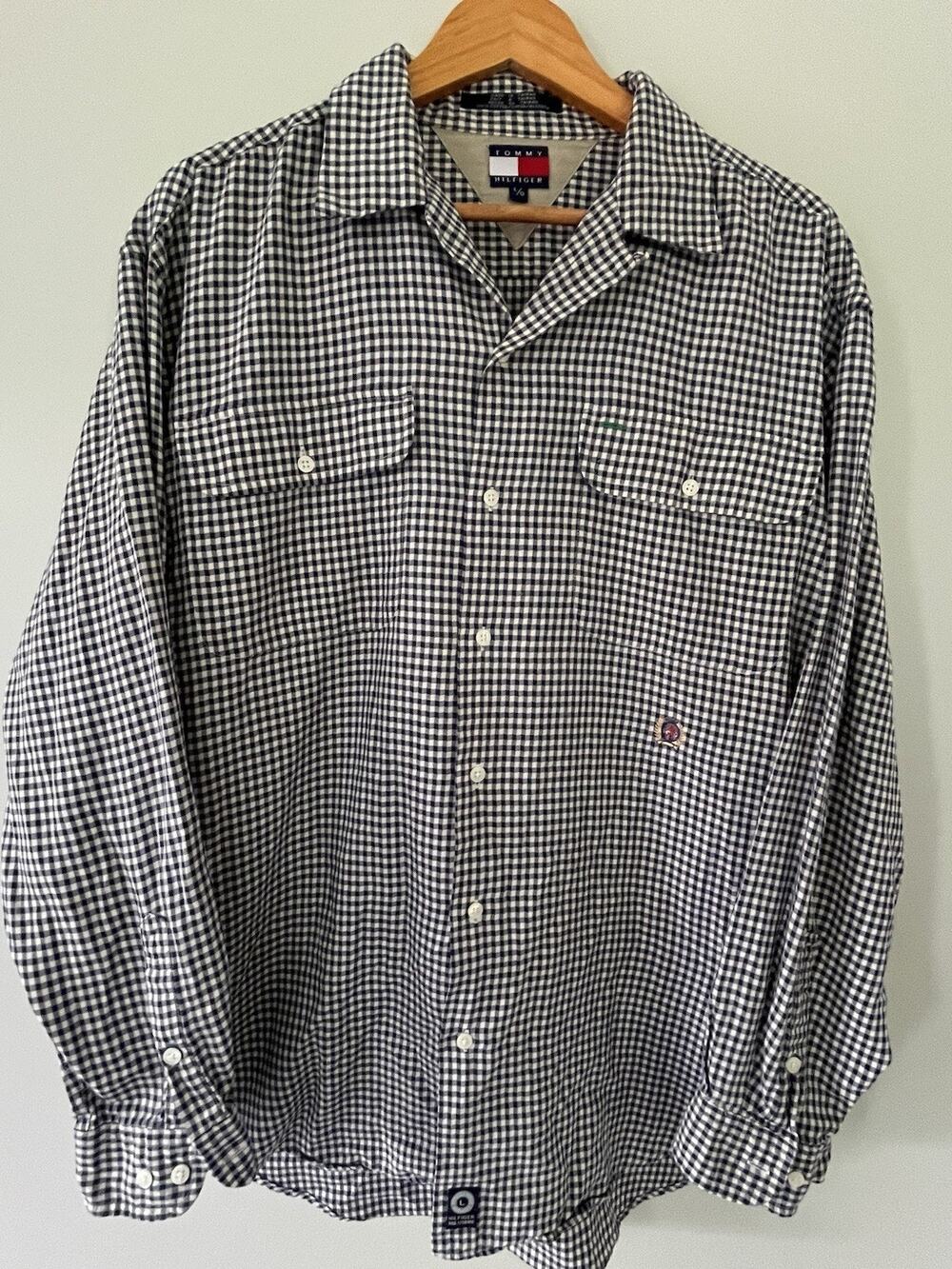 Vintage Tommy Hilfiger Gingham Check Shirt — Men's Large — Blue & White